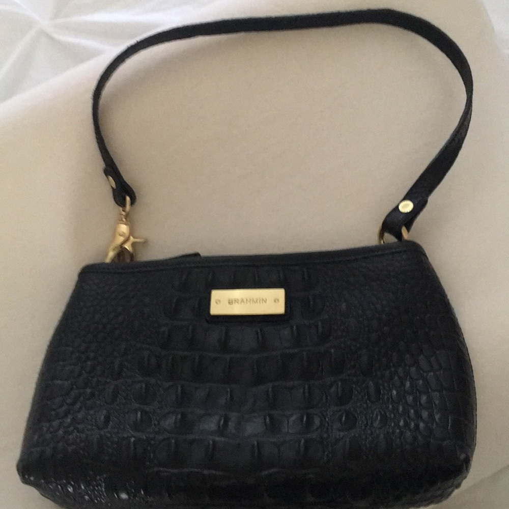 Brahmin Black croc pattern leather shoulder bag